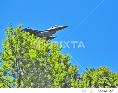 上空で飛行訓練する航空自衛隊のF2戦闘機 122381221