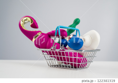 Set of sex toys in the shopping cart.  122381319