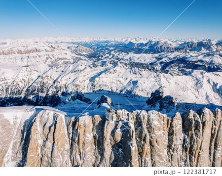 Aerial drone view of the Marmolada mountain in the Dolomites 122381717