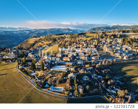 Aerial drone view of the Soprabolzano village in Italy 122381728