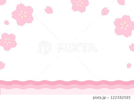 桜の花と花びらの春の背景イラスト 122382585