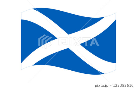 Wavy flag of Scotland, isolated on a transparent background. Proportion 3:5. Correct colors. Vector illustration 122382616