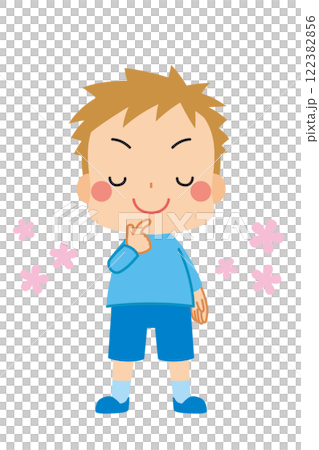 空想して微笑む可愛い男の子のイラスト 全身 白背景 クリップアート ベクター 空想して微笑む可愛い男の子のイラスト 全身 白背景 クリップアート ベクター 122382856