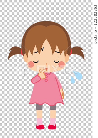 Illustration of a cute girl looking down and feeling depressed, full body, white background, clip art, vector Illustration of a cute girl looking down and feeling depressed, full body, white background, clip art, vector 122382863