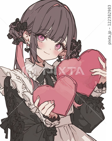 バレンタインデーに手作りチョコを渡す女性のイラストのイラスト