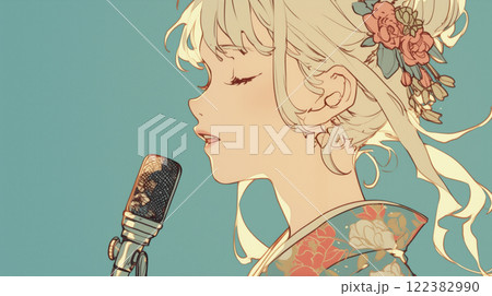 着物を着た女性が歌い上げる 122382990
