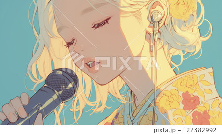 着物を着た女性が歌い上げる 122382992