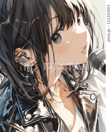 黒い革ジャンを着た女性 122383001