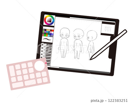 左手デバイスを使ってお絵かきしているイメージイラスト 122383251