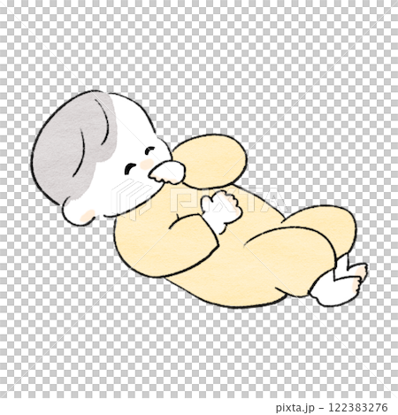 Baby sucking his thumb in a good mood 122383276