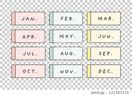 Set of sticky note illustrations for the 12 months of the year 122383319