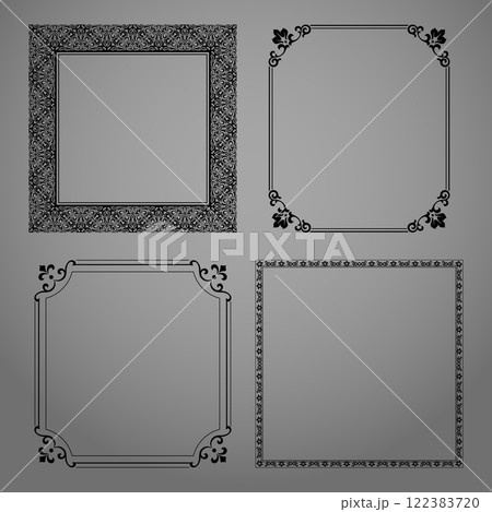 Set of decorative frames Elegant vector element for design in Eastern style, place for text. Floral black and gray borders. Lace illustration for invitations and greeting cards Set of decorative frames Elegant vector element for design in Eastern style, place for text. Floral black and gray borders. Lace illustration for invitations and greeting cards 122383720
