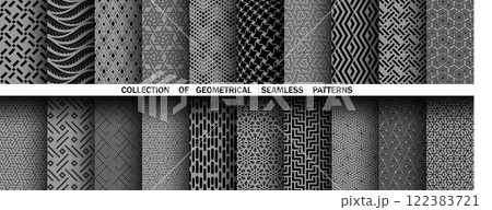 Geometric set of seamless black and gray patterns. Simple vector graphics Geometric set of seamless black and gray patterns. Simple vector graphics 122383721