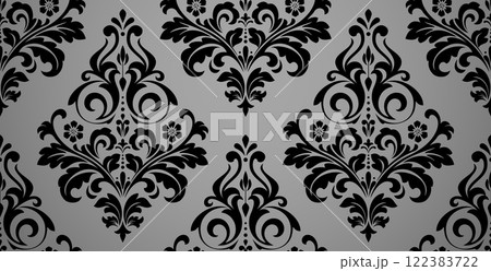 Floral pattern. Seamless vector background. Vintage wallpaper in the Baroque style. Gray and black ornament for fabric, wallpaper, packaging. Ornate Damask flower illustration Floral pattern. Seamless vector background. Vintage wallpaper in the Baroque style. Gray and black ornament for fabric, wallpaper, packaging. Ornate Damask flower illustration 122383722