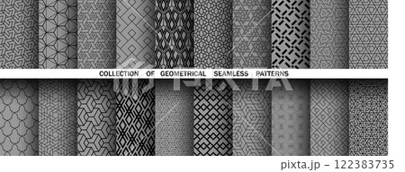 Geometric set of seamless black and gray patterns. Simple vector graphics 122383735