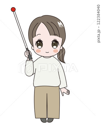 指示棒を持って説明しているかわいい成人女性のイラスト 指示棒を持って説明しているかわいい成人女性のイラスト 122384040