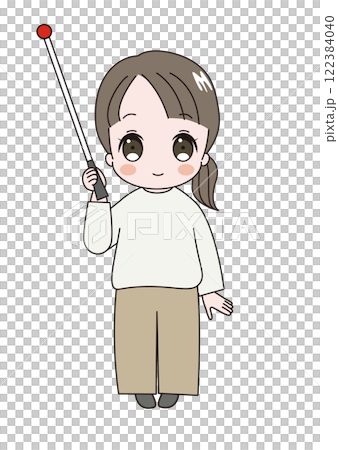 指示棒を持って説明しているかわいい成人女性のイラスト 指示棒を持って説明しているかわいい成人女性のイラスト 122384040