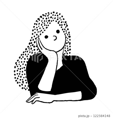 考える若い女性の横顔 ベクター線画 考える若い女性の横顔 ベクター線画 122384148