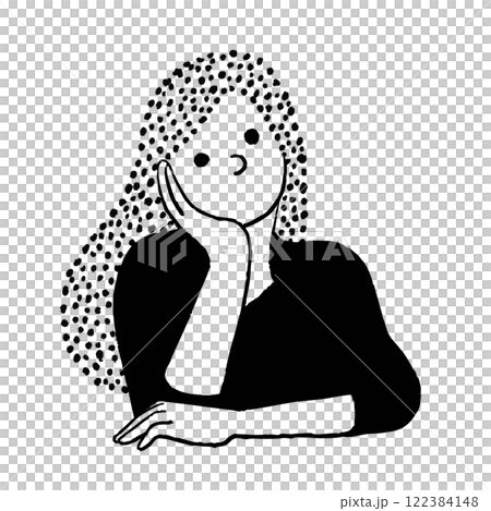 考える若い女性の横顔 ベクター線画 考える若い女性の横顔 ベクター線画 122384148