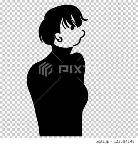 ウルフカット　女性　横顔　タートルネック　ベクター線画 122384149