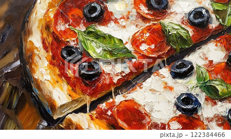 ピザの油絵_2のイラスト素材 [122384466] - PIXTA