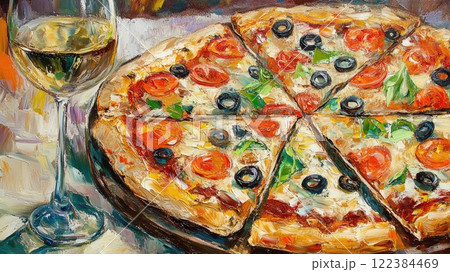 ピザの油絵_5のイラスト素材 [122384469] - PIXTA