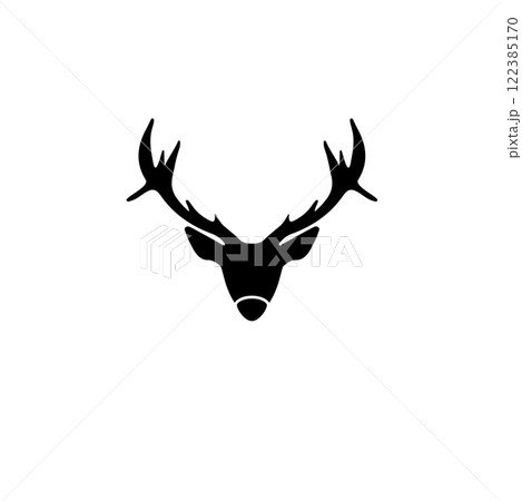 Horned Deer Head Silhouette, Reindeer Solid Flat Vector Icon Isolated on White Background 122385170