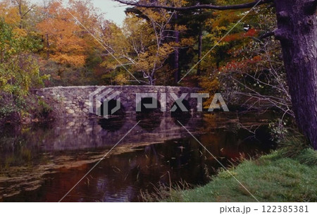 Ruined ancient stone bridge in nature Ruined ancient stone bridge in nature 122385381