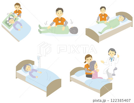 訪問看護のサービス内容＿カットイラストのセット5点＿透明・白バック 122385407