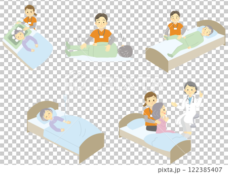 訪問看護のサービス内容＿カットイラストのセット5点＿透明・白バック 122385407