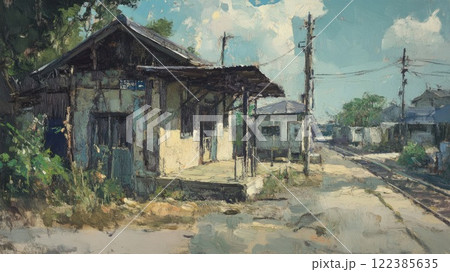 古い田舎の駅の油絵_1のイラスト素材 [122385635] - PIXTA