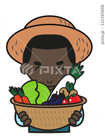 野菜の入った籠を持つ黒人男性 野菜の入った籠を持つ黒人男性 122385688