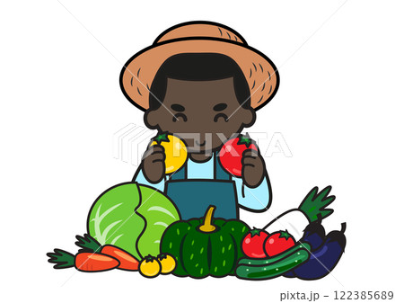 野菜に囲まれる黒人男性 野菜に囲まれる黒人男性 122385689