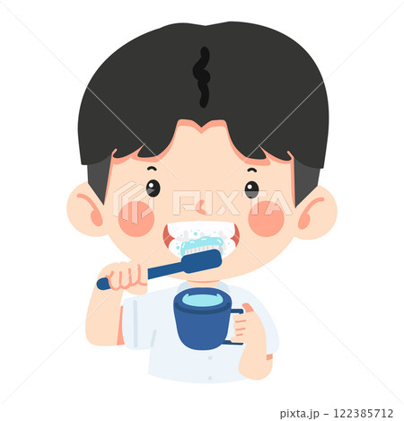 Adorable boy brushing his teeth 122385712