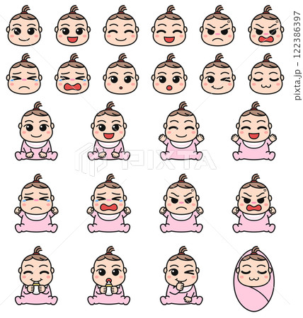 赤ちゃん(女の子)のイラストセット 赤ちゃん(女の子)のイラストセット 122386397