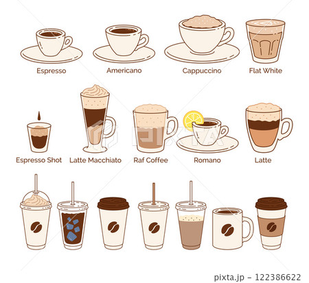 Line art illustration collection of coffee cups Line art illustration collection of coffee cups 122386622