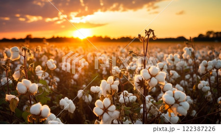 Organic cotton farm during harvest season. sustainable and eco-friendly practice Organic cotton farm during harvest season. sustainable and eco-friendly practice 122387226