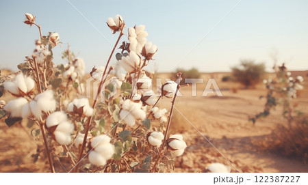 Cotton farm harvesting. Organic, eco-friendly and sustainable practice for textile industry Cotton farm harvesting. Organic, eco-friendly and sustainable practice for textile industry 122387227