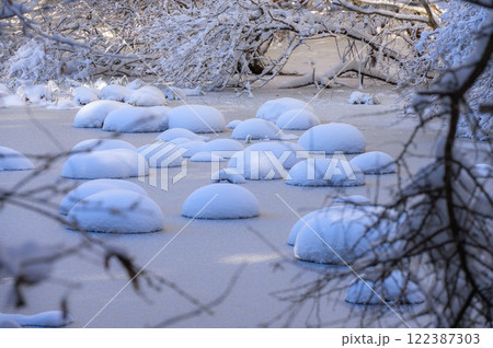【雪帽子】凍結した沼【長野県】 【雪帽子】凍結した沼【長野県】 122387303