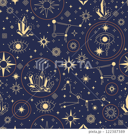 Celestial esoteric seamless pattern with constellation vector 122387389