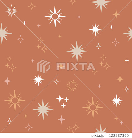 Line art stars and sparks terracotta seamless pattern vector 122387390