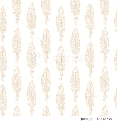 Magic linear feathers seamless pattern vector background white 122387391