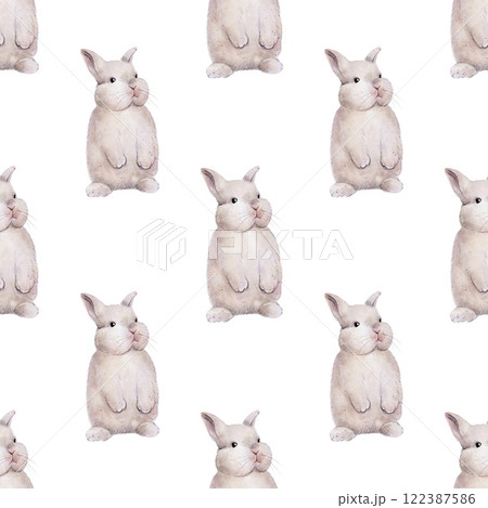 Watercolor Seamless pattern Chubby, fluffy rabbits, hares Watercolor Seamless pattern Chubby, fluffy rabbits, hares 122387586