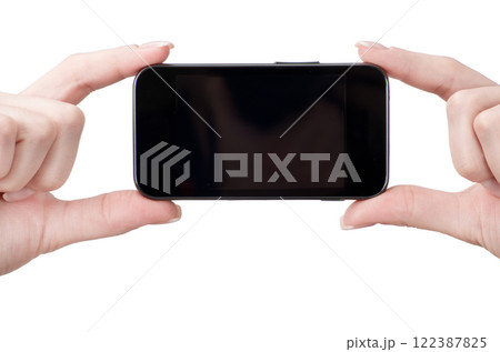 mobile phone in female hand mobile phone in female hand 122387825