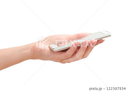 Hand holding big touchscreen smart phone 122387834