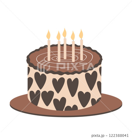 Cute stylish sweet bento cake with hearts a lighting candles. Isolated vector illustration 122388041