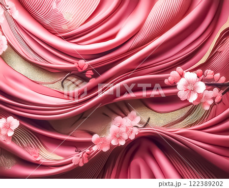 シルクの背景イメージ素材　和柄　ピンク色 122389202