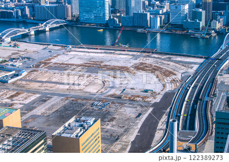日本の東京都市景観 令和7年・新時代へ。築地市場跡地などを望む。再開発へ…＝1月23日 122389273