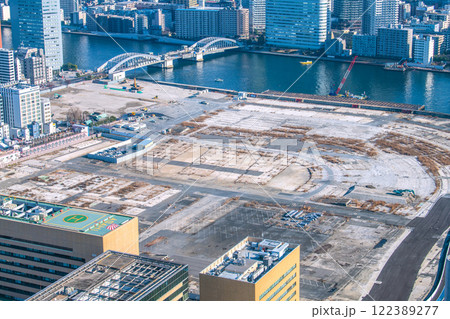 日本の東京都市景観 令和7年・新時代へ。築地市場跡地などを望む。再開発へ…＝1月23日 122389277