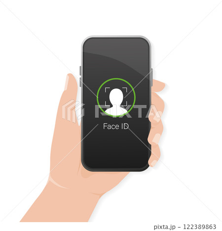 Vector mobile device concept. Face recognition. Mobile app design. Face id. Vector mobile device concept. Face recognition. Mobile app design. Face id. 122389863